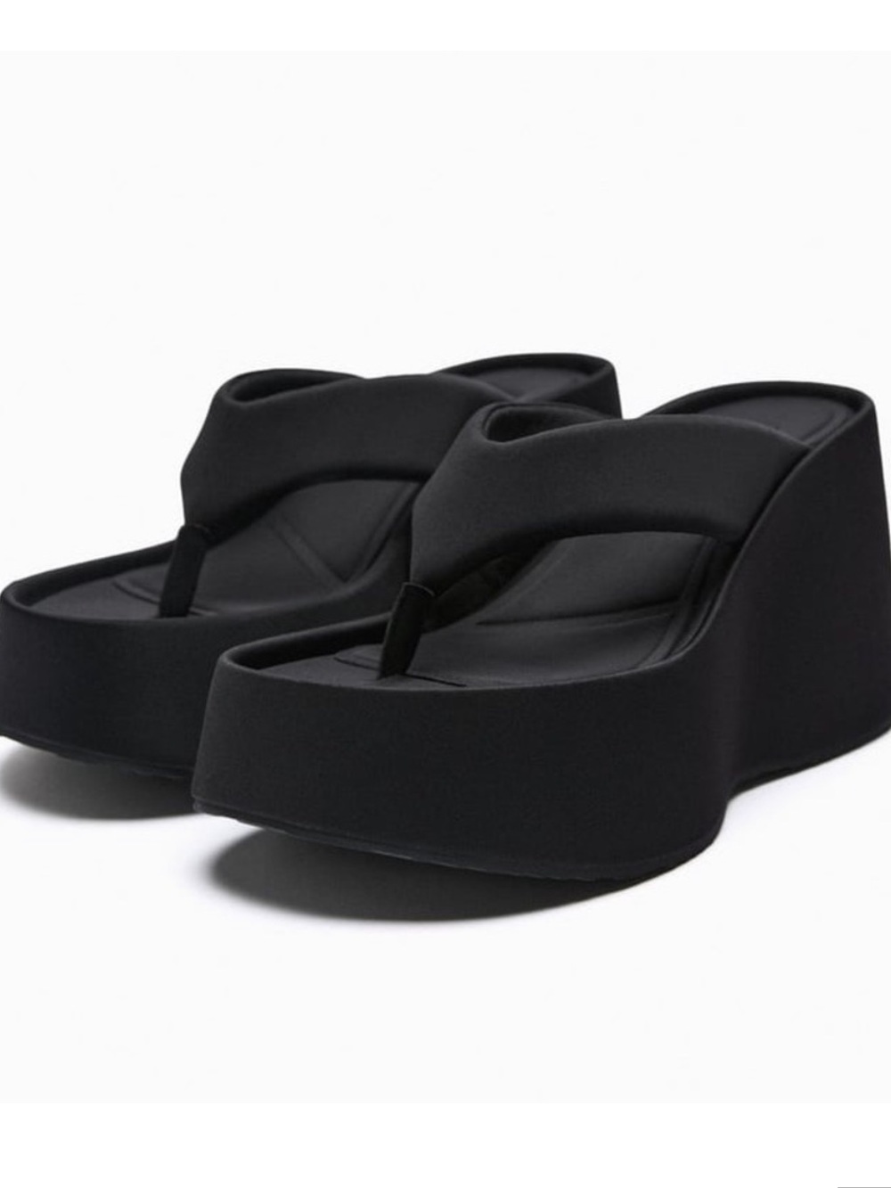 Zara Black Neoprene Platform Wedge Sandals